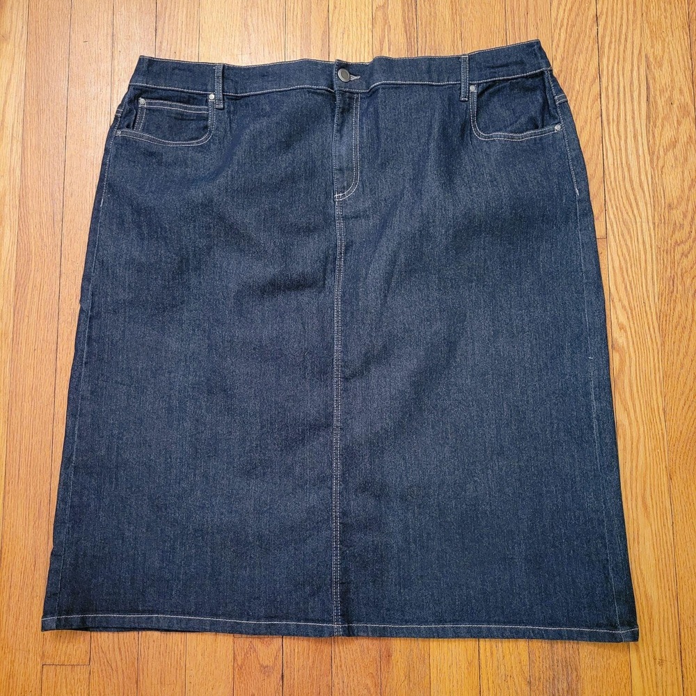 N Touch Denim Skirt 20W Dark Wash Cotton Blend Stretch Back Slit Modest